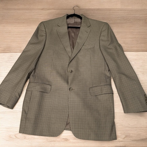 Jos A Bank Signature Gold Silk Wool Golden Houndstooth w Check Blazer size 42 LG - Picture 6 of 14